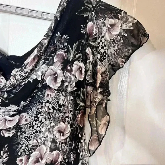 VTG Signature Robbie Bee Womens Floral Asymmetrical Midi Dress 14W Fairy Goth - Picture 6 of 14